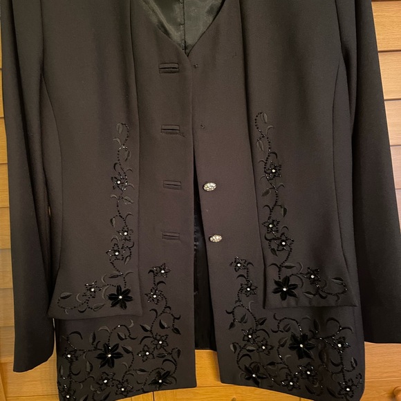 Moshita Couture Black Beaded Embroidered Rhinestone Designer Blazer Jacket L - Picture 7 of 10